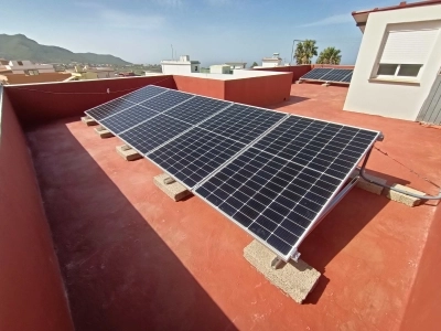 red roof with solar panels installed